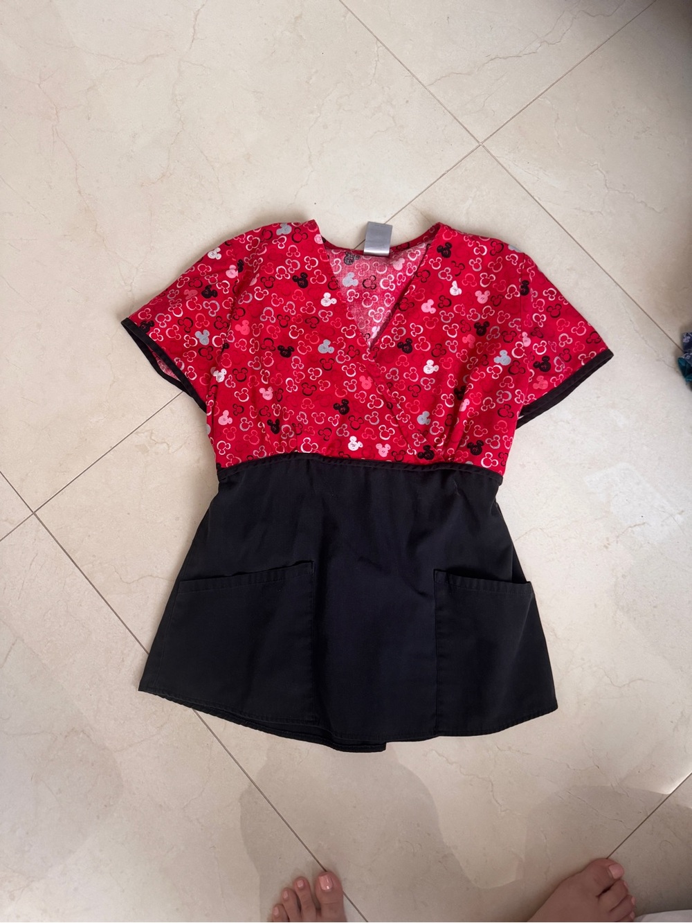 Disney Red and Black Minnie Mouse Print Scrub Top